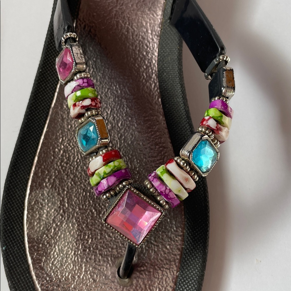 Grandco Women’s Rainbow Embellished wedge Black Sandals.  Size 10 - Picture 4 of 5